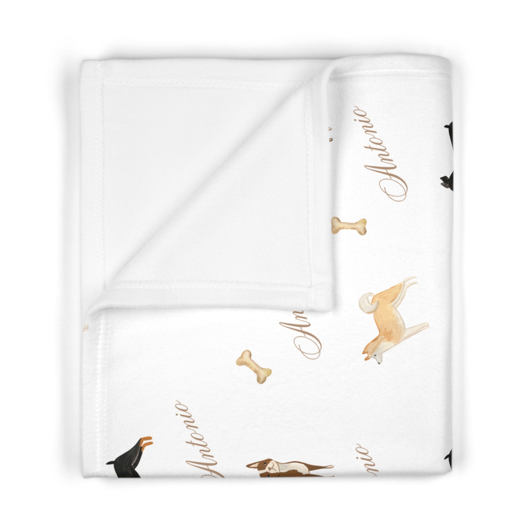 Personalised infant baby blanket with animal theme prints, Dogs, Folded